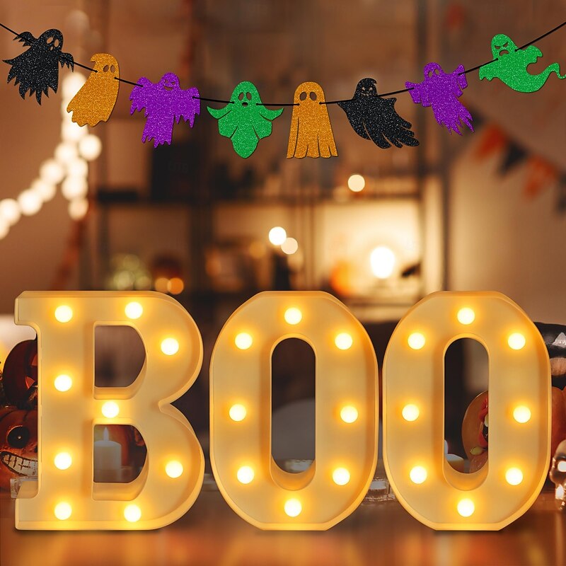 Halloween Decorations BOO Letter Lights for Bedroom Restaurant Bar Halloween Atmosphere Decorative Lights2
