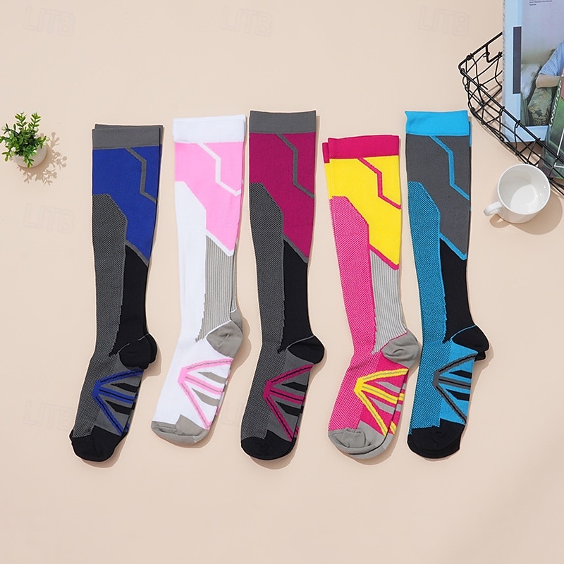 Men's Socks Compression Socks Bike Socks Sports Socks Athletic Socks Camping / Hiking Outdoor Exercise Cycling / Bike Bike / Cycling Anti-Slip Warm Non-Skid 1 Pair Winter Patchwork Nylon Pink Red Blue