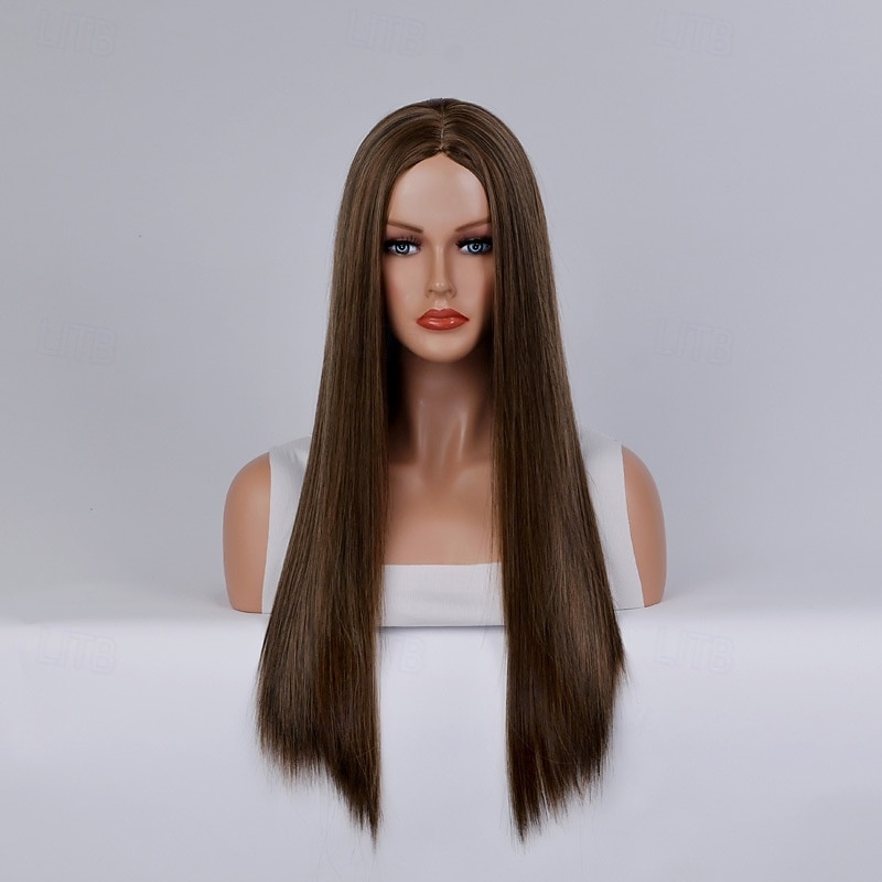 Cosplay Costume Wig Straight Middle Part Wig Long Light Pink Wine Red Pale Gold Milk gold flax yellow Synthetic Hair Women's Blonde Pink Red4