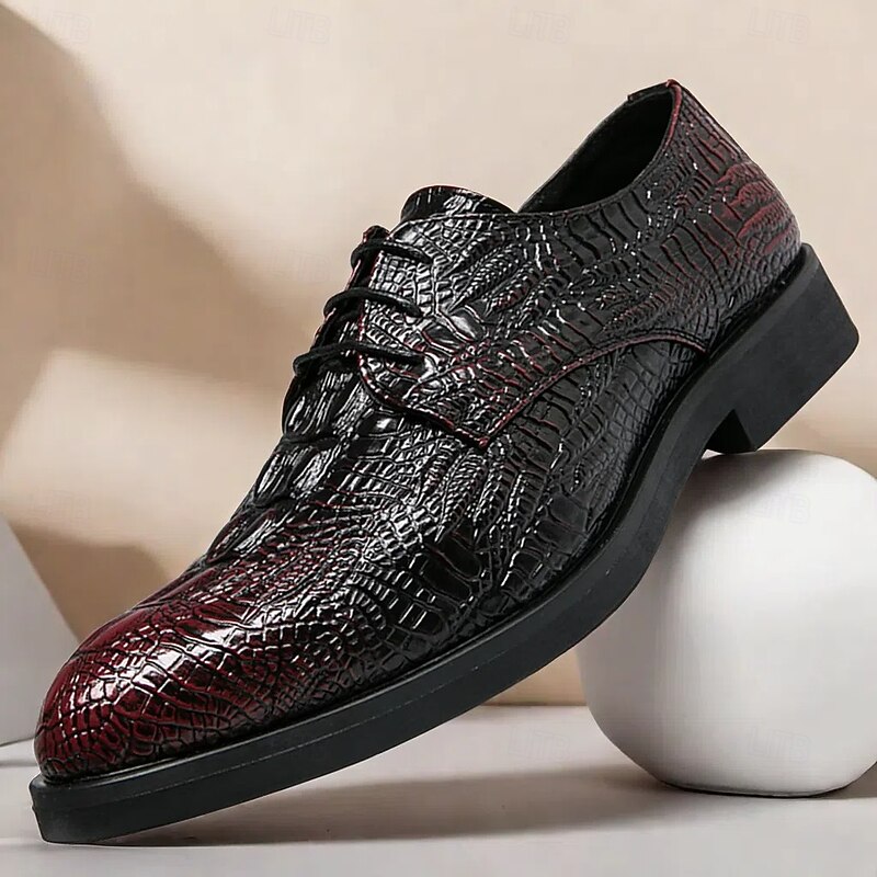 Men's Crocodile Pattern Oxford Shoes - Faux Leather Lace-Up Formal Dress Shoes for Business and Special Occasions