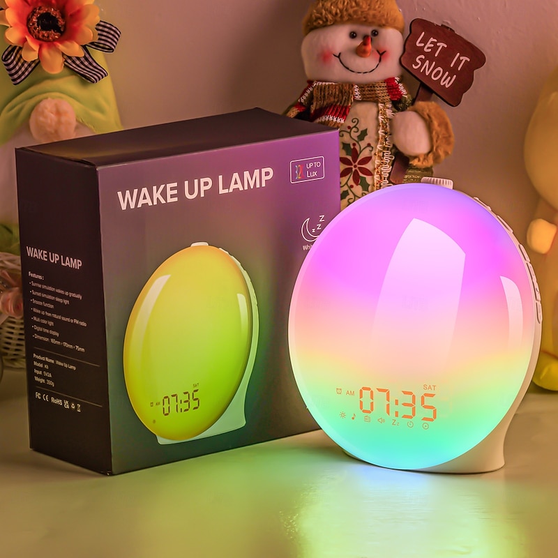 Sunrise Alarm Clock Wake Up Light, Daylight Alarm Clock Sunrise Sunset Simulation with Light Digital, 8 Natural Sounds, 14 Colour Light, 20 Brightness for Adults Childre