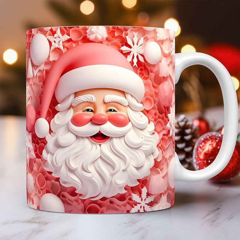 Christmas Gift Mug 3D Illusion Santa Claus- Ceramic Coffee Cup, Xmas Holiday Gift - Festive and Unique 330ml/11.2oz4