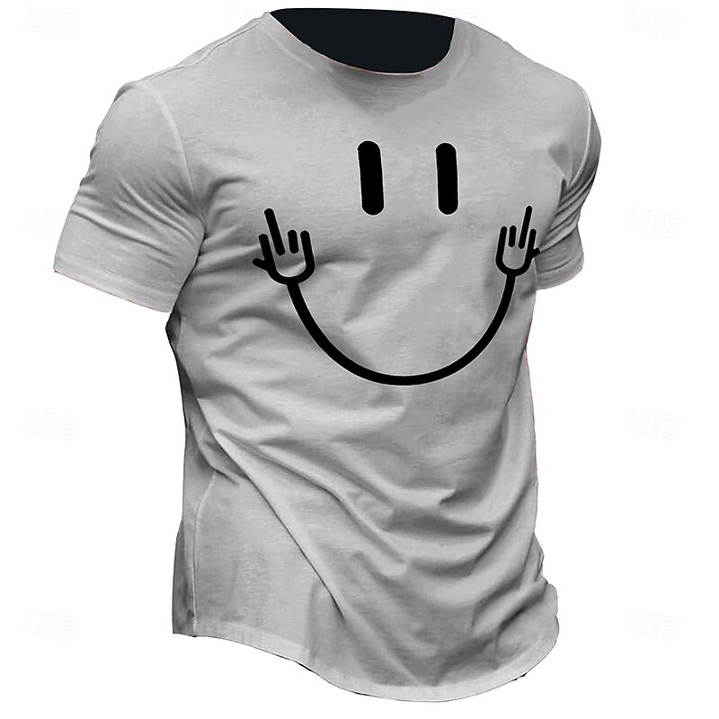 Men's Smile Face T Shirt Short Sleeve T shirt 3D Print Crew Neck Shirt Retro Vintage Casual Street Casual Bar Green Light Grey Black Gray Spring & Summer Clothing Apparel S M L XL 2XL 3XL