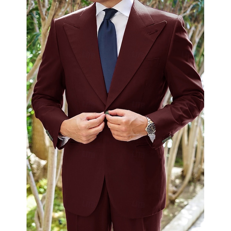 Men's Wedding Party Suits Peak White Yellow Fashion Business Solid Colored Tailored Fit 2 Piece Single Breasted One-button4