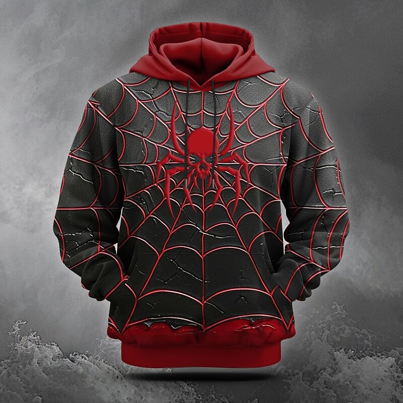 Halloween Men's Spider Hoodie Hoodies Sweatshirt Fashion Cool Long Sleeve Hooded Halloween Club Red Pocket 3D Print Fall Winter Designer
