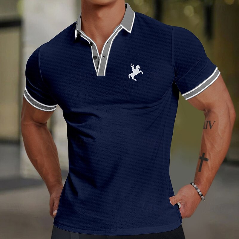 Men's Waffle Polo Shirts Golf Shirt Short Sleeve Polo Shirts Collared Shirts Casual Vacation Wear Party Outfits Buttons 3D Print Spring & Summer Blue Orange Gray2