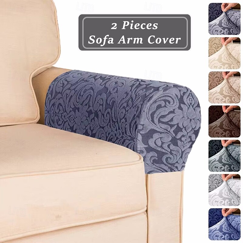 2 Pcs Strech Armrest Cover, Jacquard Armchair Covers for Sofa, Spandex Couch Armrest Slipcover for Recliner, Washable Anti-Scratch For Dogs Pet