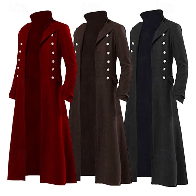 Retro Vintage Medieval Coat Trench Coat Plague Doctor Priest Solid Color Fancy Dress Men's Steampunk Halloween Carnival Masquerade Party / Evening Stage Adults' Coat