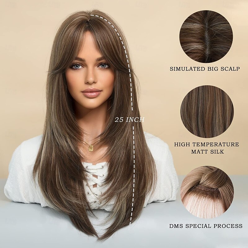 Wig with Bangs Long Wigs for Women,Layered Heat Resistant Synthetic Wigs for Daily Use4