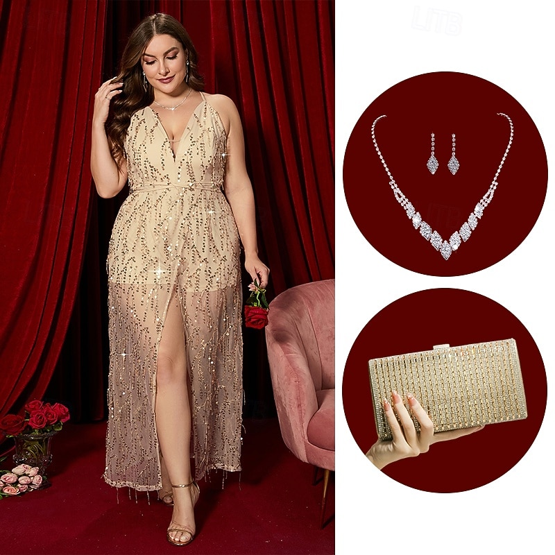 Retro Vintage 1920s Ankle Length Flapper Dress Cosplay Costume Outfits Plus Size The Great Gatsby Wedding Guest Sequins Beads Sparkling Glitter Fancy Dress Women's Christmas Halloween Carnival