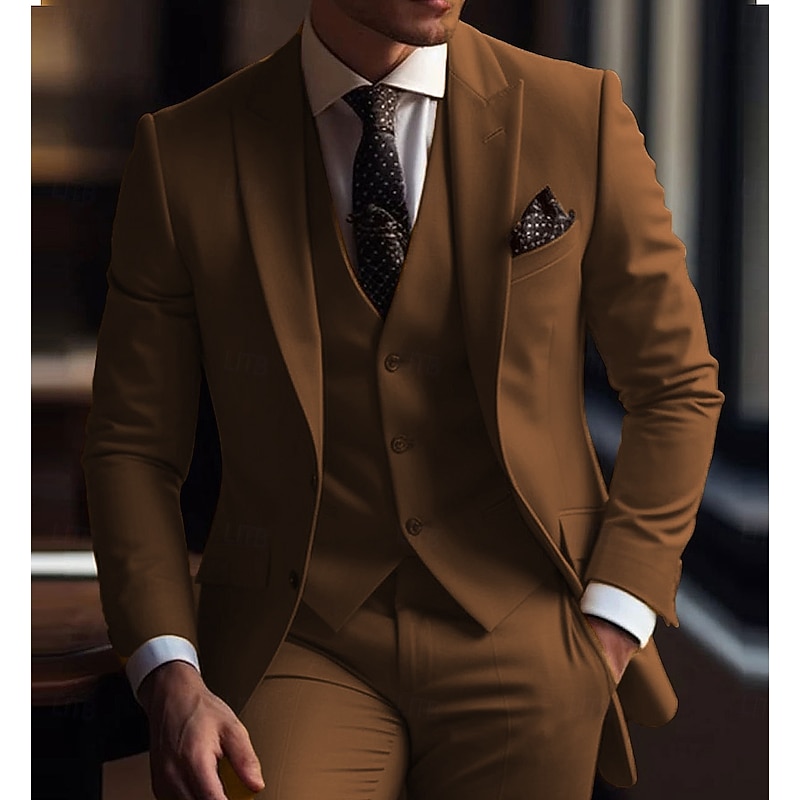 Men's Wedding Suits Peak White Ivory Solid Colored Slim Fit 3 Piece Single Breasted Two-buttons3