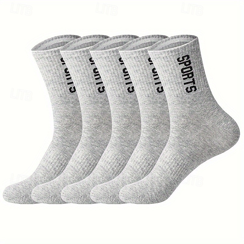 Men's 5 Pairs Multi Packs Socks Running Socks Casual Socks Black White Color Letter Sports & Outdoor Daily Vacation Basic Medium Spring Fall Fashion Casual3