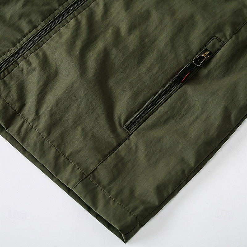 Men's Embroidered Jacket Raincoat Shell Jacket Waterproof Rain Waterproof Lightweight Casual Sports Outdoor Camping & Hiking Embroidered Side Pockets Zip Front Fall Winter Hooded Long Sleeve khaki4