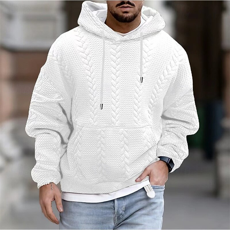 Men's Hoodie Black White Blue Orange Gray Hooded Plain Jacquard Pocket Ribbed Textured Sports & Outdoor Daily Holiday Polyester Textured Streetwear Basic Casual Spring &  Fall Clothing Apparel Hoodies