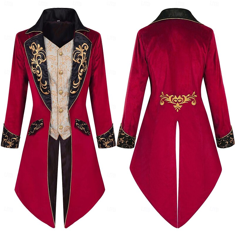 Vintage Punk & Gothic 18th Century Coat Cosplay Costume Tuxedo Vampire Gentleman Embroidered Fancy Dress Men's Royal Steampunk Halloween Carnival Masquerade Performance Renaissance Fair LARP Adults'3
