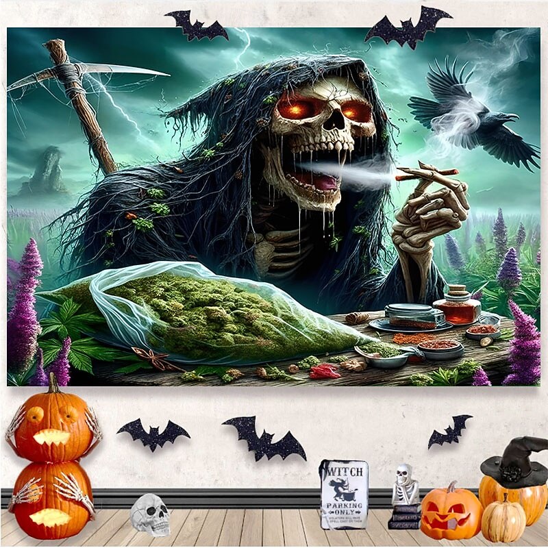 Halloween Decorations Hanging Tapestry Wall Art Large Tapestry Mural Decor Photograph Backdrop Blanket Curtain Home Bedroom Living Room Decoration Death Selfie4