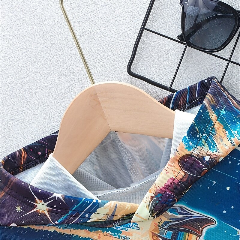 Boys 3D Graphic Motorcycle Hoodie Long Sleeve Fall Winter Fashion Basic Kids 4-12 Years Hooded Outdoor Casual Daily Regular Fit3