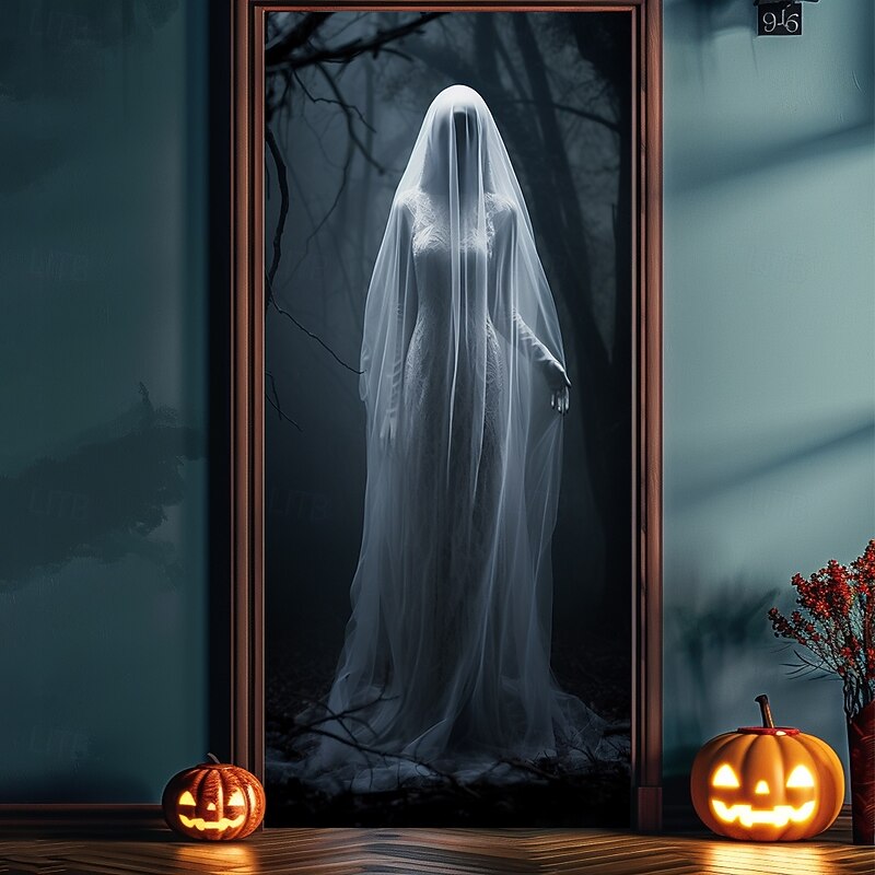 Halloween Door Decorations Halloween Door Covers Zombie Bride Door Tapestry Door Curtain Decoration Backdrop Door Banner for Front Door Farmhouse Holiday Party Decor Supplies4