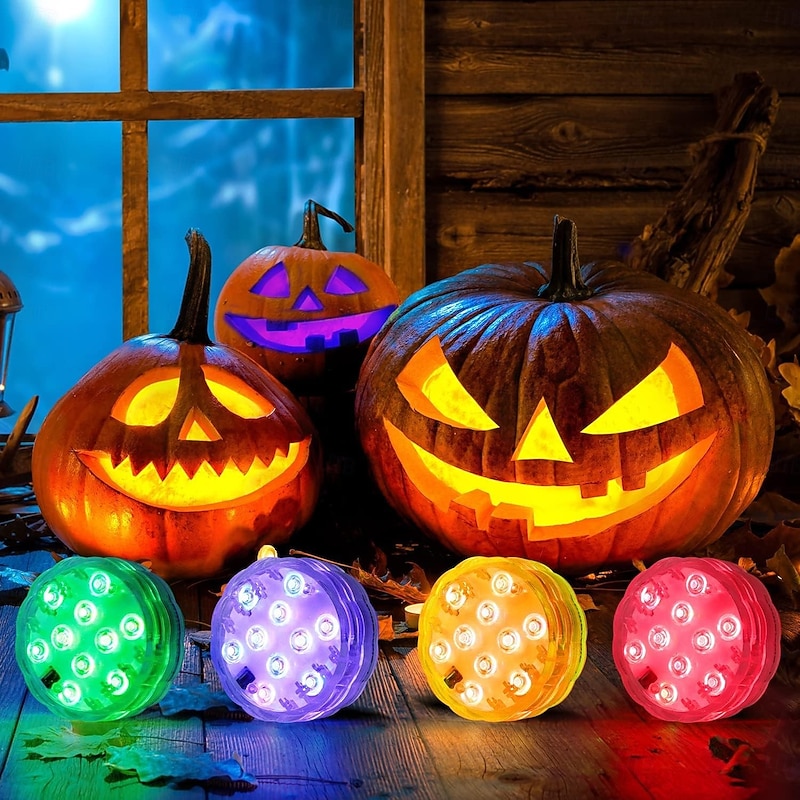 4pcs LED Pumpkin Light with the Remote Control Waterproof for Halloween Decoration Color Changing Waterproof LED Lights for Holiday Party Decor Glass Vase Swimming Pool Underwater Lamp Halloween Jack-O-Lantern Lights