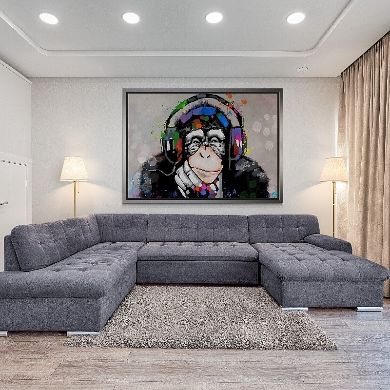 Pop Art cartoon painting large hand painted Wall Art music animal oil painting hand painted Pop Art monkey painting handmade Wall Art Beautiful Colorful Animal oil painting Wall Art painting3