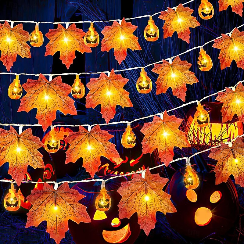 Elegant Wedding Party Reception Maple Leaf Pumpkin String Lights – 10/20/40LED USB Battery Powered Fall Garland for Autumn Home Decor 1.5/3/6M for Halloween4