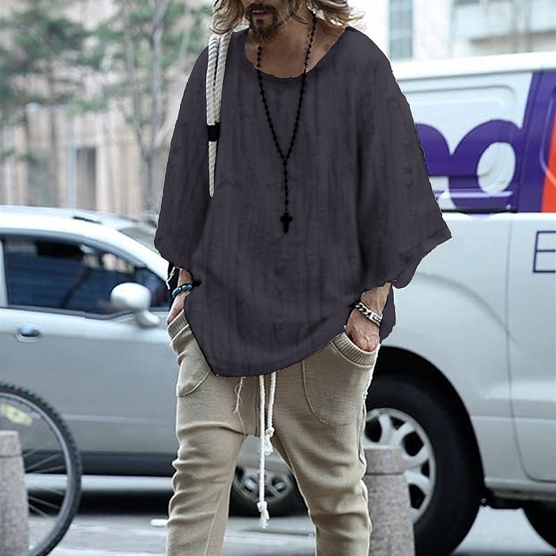 Men's Shirt T Shirt Short Sleeve Shirt Knit Tee Short Sleeve Collar Round Neck Spring & Summer Plain Fashion Vintage Style Casual Vacation Casual Holiday Black Beige Coffee Top Tee for Men2