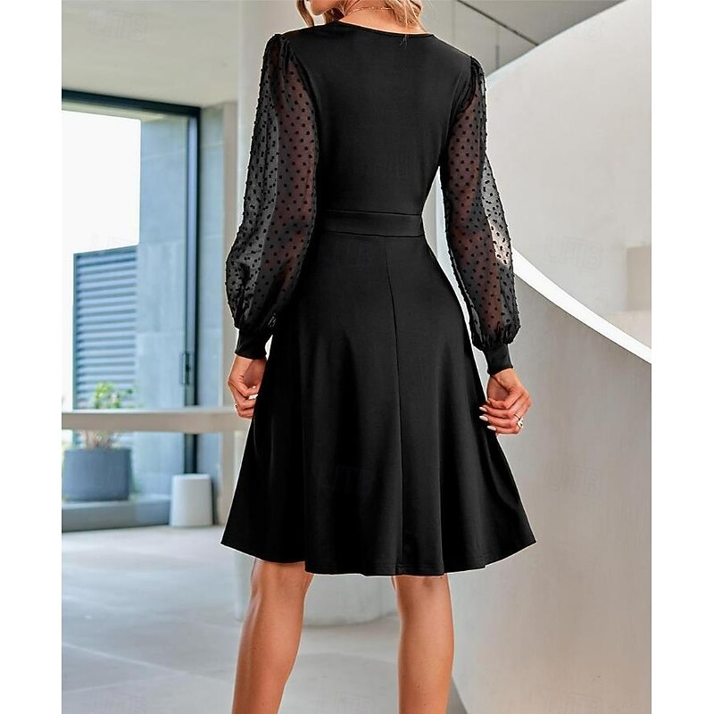 Women's Mini Dress Black Dress Cocktail Dress Formal Dress Wrap Dress Elegant Bishop Sleeve Wedding Guest Cocktail Party Loose Fit Solid Color Plain Long Sleeve V Neck Black Brown Green Spring Fall2