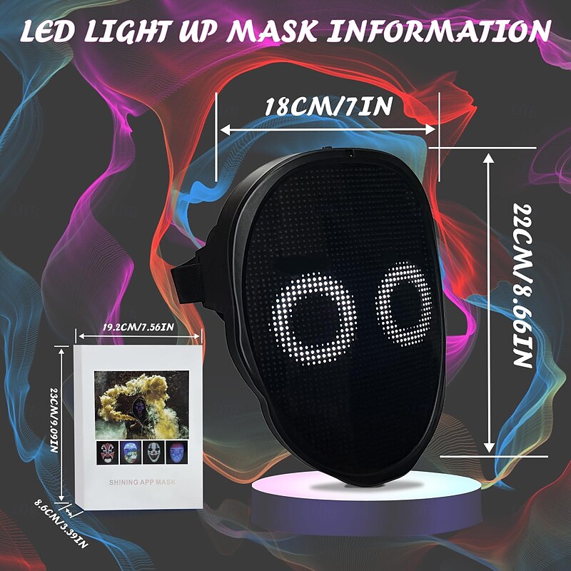 Led Mask with Rechargeable Bluetooth Compatible App Controlled Customizable Shining Mask Lighted Face Transforming Mask Unisex for Halloween Carnival Party Club4