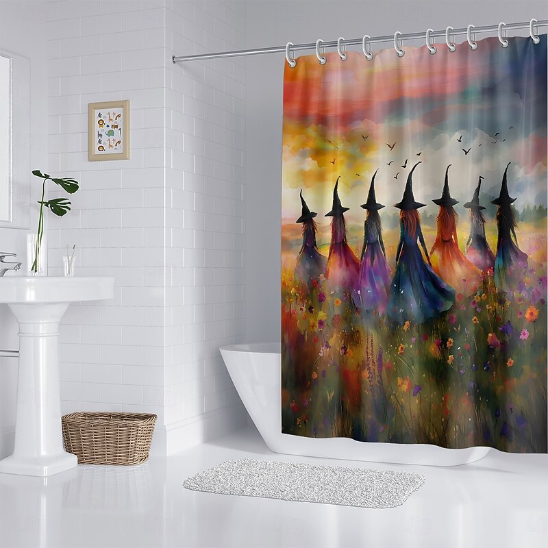 Oil painting Halloween witch shower curtain modern machine washable waterproof polyester fabric for bathroom decoration bathtub with 12 hooks2