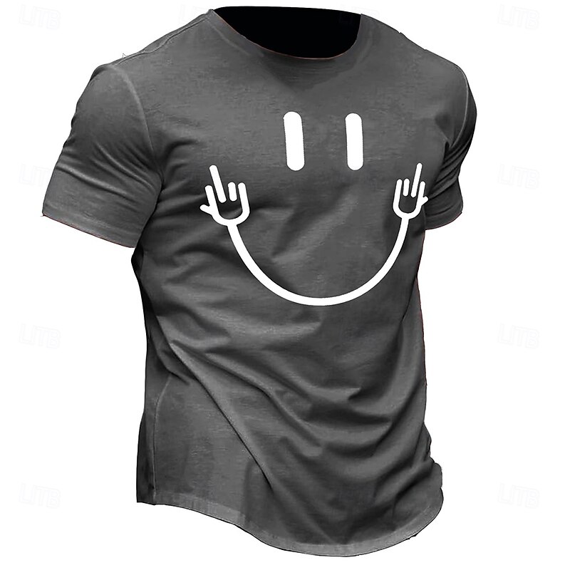 Men's Smile Face T Shirt Short Sleeve T shirt 3D Print Crew Neck Shirt Retro Vintage Casual Street Casual Bar Green Light Grey Black Gray Spring & Summer Clothing Apparel S M L XL 2XL 3XL4
