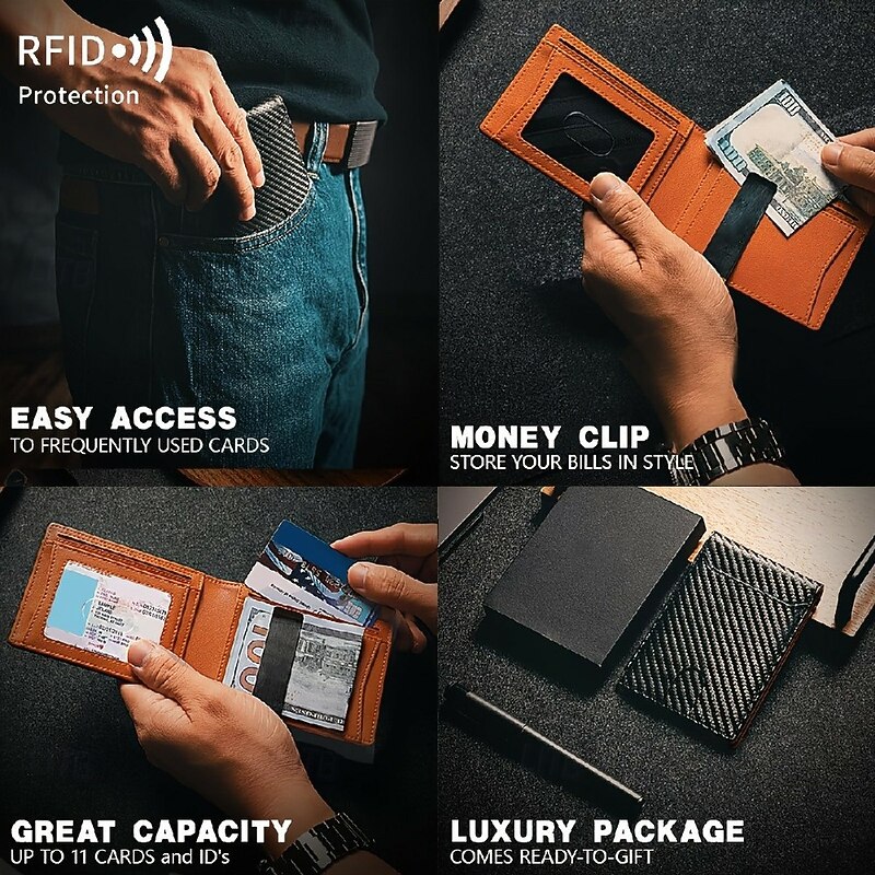 RFID Blocking Wallet Simple Multifunctional Slim Bifold Credit Card Holder Portable Front Pocket Men's Wallet with Money Clip4