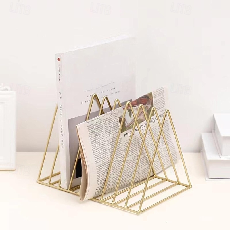 Triangle Metal Bookend File Holder Stand Magazine Rack Book Record Holder Desktop Book Shelf Book Stand