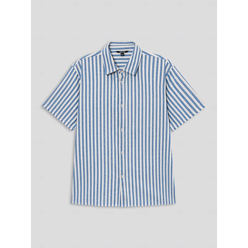Men's 100% Cotton Shirt Blue Short Sleeve Striped Turndown Shirt Collar Work Sports & Outdoor Button Clothing Apparel Vacation Daily Casual Daily4