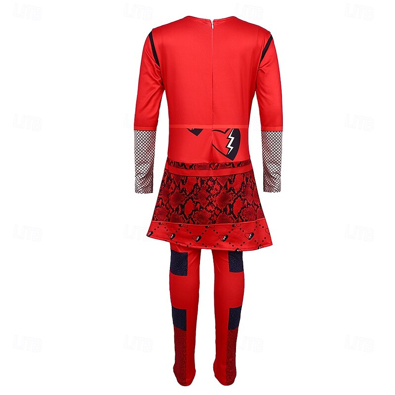 Descendants The Rise of Red Kids Red Queen of Hearts Costume Jumpsuit Cosplay Costume Movie Cosplay for Girls' Kid's Children's Day New Year Masquerade Performance4