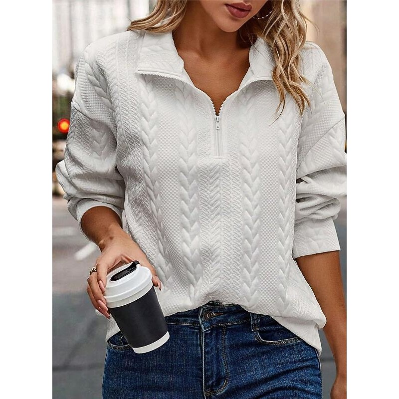 Women's Pullover Elegant Vintage Fashion Plain Work Street Dailywear High Neck Zipper Loose Fit Long Sleeve Black Light Grey Fall Winter4