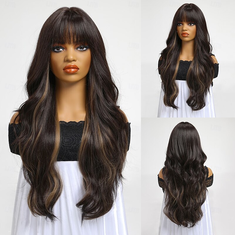Synthetic Wig Uniforms Career Costumes Princess Straight kinky Straight Middle Part Layered Haircut Machine Made Wig 26 inch Dark Brown Synthetic Hair Women's Cosplay Party Fashion Dark Brown - Main Image
