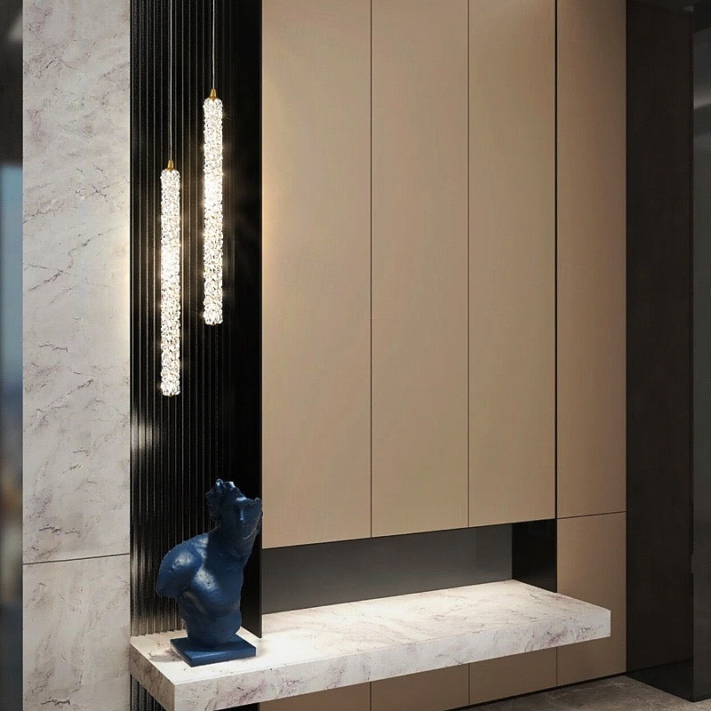 LED Pendant Light Warm White 53cm 1-Light Nordic Crystal Bedside Long Tube Crystal Hanging Lamp Kitchen Island Adjustable Height Suspension Lamp Bedside Hanging Light Decor for Living Room Balcony 110-240V3