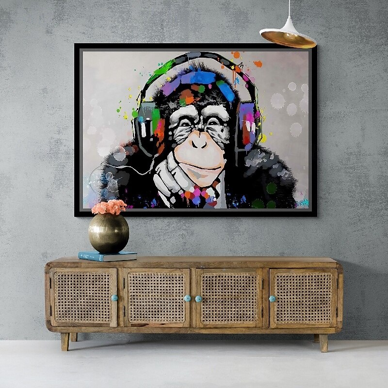 Pop Art cartoon painting large hand painted Wall Art music animal oil painting hand painted Pop Art monkey painting handmade Wall Art Beautiful Colorful Animal oil painting Wall Art painting2