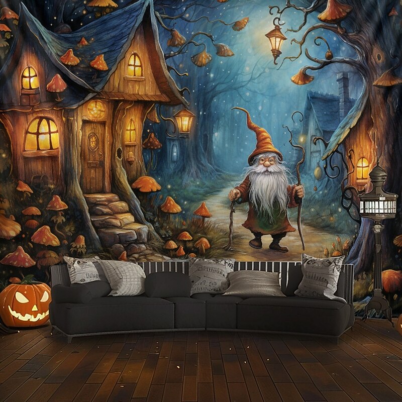 Halloween Decorations Hanging Tapestry Pumpkin Dwarf House Wall Art Large Tapestry Mural Decor Photograph Backdrop Blanket Curtain Home Bedroom Living Room Decoration4