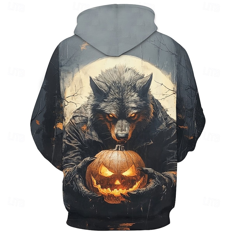 Halloween Men's Pumpkin Werewolf Hoodie Hoodies Sweatshirt Fashion Cool Long Sleeve Hooded Black Pocket 3D Print Fall Winter Designer2