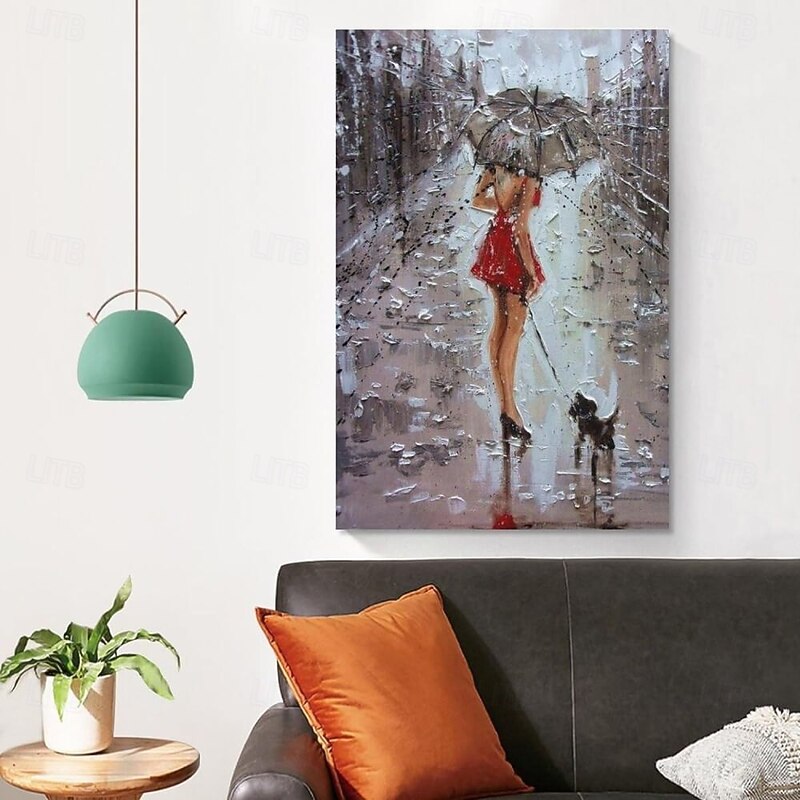 Handmade Oil Painting Canvas Wall Art Decoration Figure Abstract Rain Street Landscape for Home Decor Rolled Frameless Unstretched Painting3