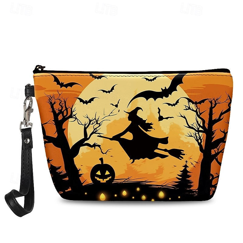 Halloween Themed Wristlet Bag with Witch and Pumpkin Design - Perfect for Trick-or-Treating and Holiday Parties4