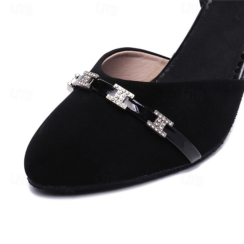 Women's Modern Dance Shoes Performance Prom Ballroom Dance Party Collections Heel Crystal / Rhinestone Cuban Heel Buckle Adults' Black4