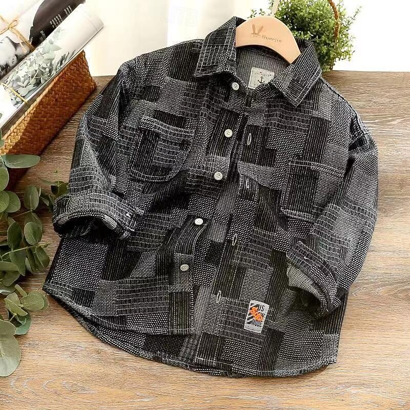 Boys' 3D Plaid Coat Outerwear Long Sleeve Spring Fall Streetwear Sport Basic Kids 4-12 Years Vacation Sport Daily Regular Fit2