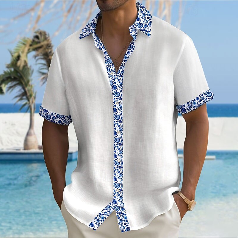 Men's Pattern Beach Shirt Button Up Shirt Short Sleeve Hawaiian Casual Vacation Daily Summer Spring Turndown Collared Shirts Button Up 3D Print White