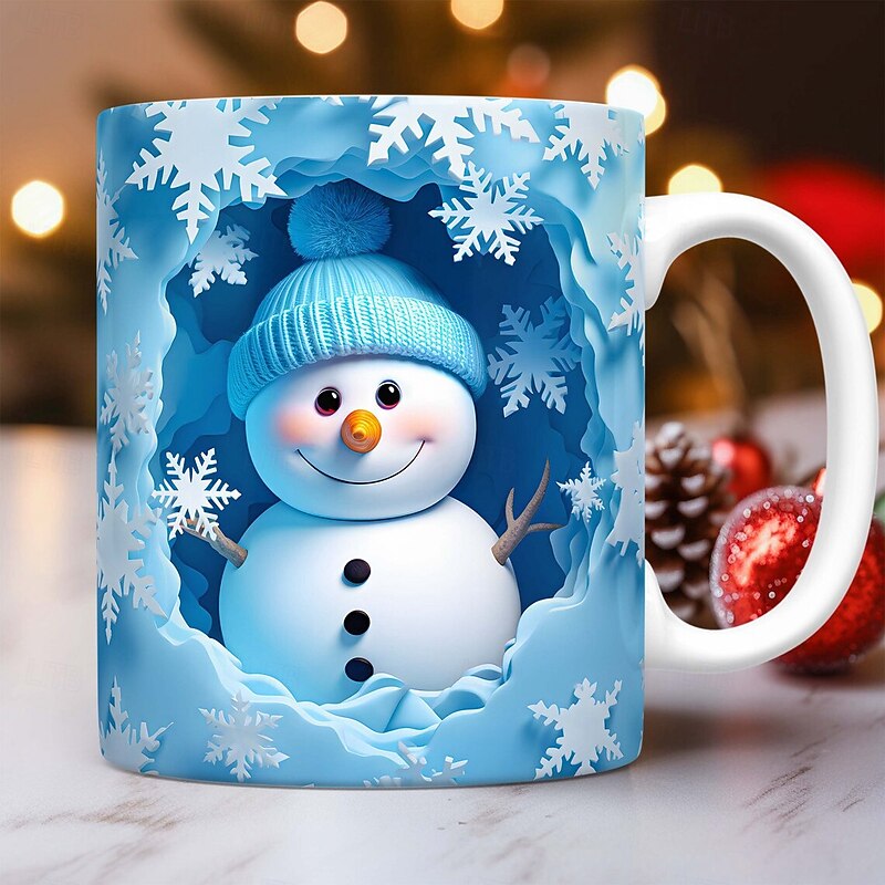 Christmas Gift Mug 3D Illusion Snowman- Ceramic Coffee Cup, Xmas Holiday Gift - Festive and Unique 330ml/11.2oz2