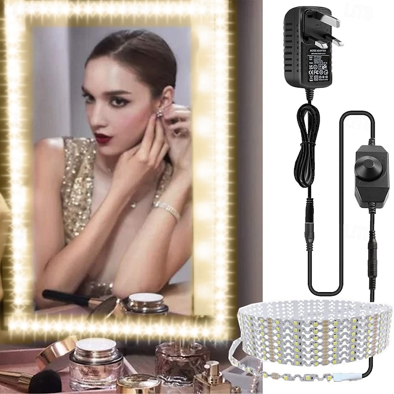 LED Vanity Mirror Light Kit 2-5 Meters Bendable without Cutting Vanity Table Vanity Mirror Dressing Room Dimmable Flexible Strip Kit with Dimmer and Power Supply Mirror not Included3