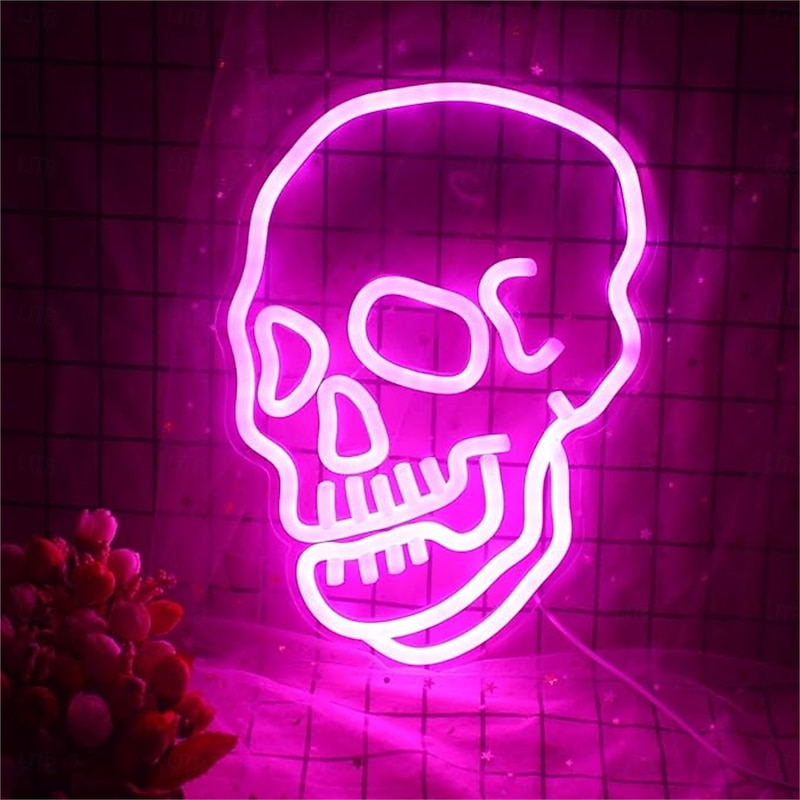 Halloween Neon Sign Pink LED Sign Skeleton Skull Neon Light Ghost LED Neon Sign USB Powered Switch Light up Neon Signs for Wall Decor Bedroom Halloween Birthday Party Supply