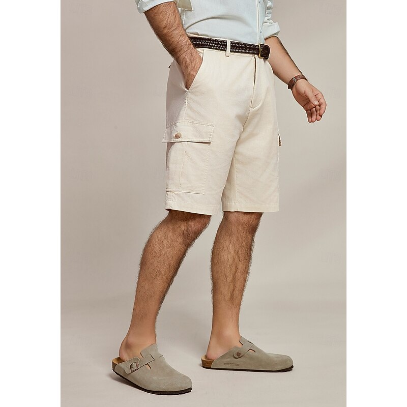 Men's Shorts Linen Shorts Summer Shorts Front Pocket Straight Leg Plain Comfort Breathable Knee Length Party Outdoor Casual Fashion Basic Khaki4