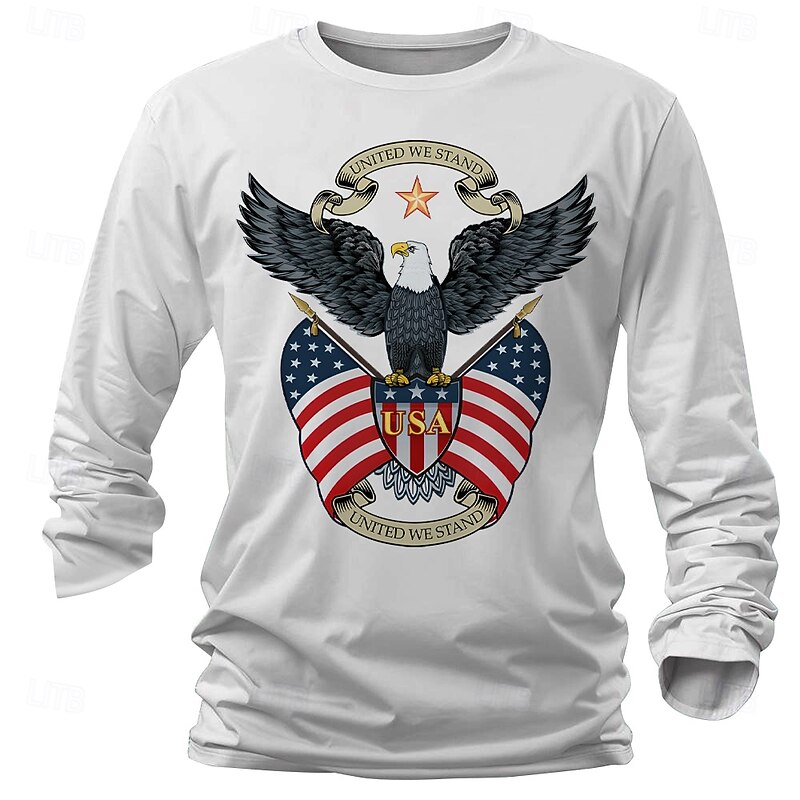Veterans Day Men's Patriot Patriotic Veteran American US Flag Eagle T shirt Henley Shirt Long Sleeve T shirt 3D Print Crew Neck Shirt Designer Retro Vintage Street Casual Daily Black White Blue